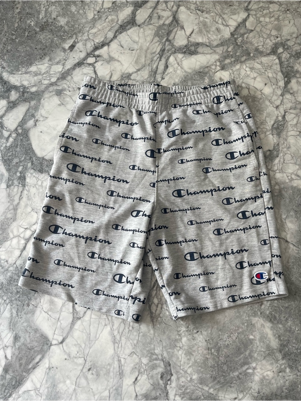 Like New! Champion Allover Logo Grey Athletic Shorts for boys L